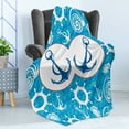 thumbnail image 4 of Nautical Soft Flannel Fleece Blanket, Sea Theme Doodle Nostalgia Sailboat Seaman Adventurous Travels Lifestyle, Cozy Plush for Indoor and Outdoor Use, 50" x 60", Blue Turquoise White, by Ambesonne, 4 of 5