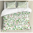 thumbnail image 1 of Nature Duvet Cover Set Queen Size, Birds Butterflies and Leaves Pattern Spring Season Flora and Fauna Arrangement, Decorative 3 Piece Bedding Set with 2 Pillow Shams, Pink and Green, by Ambesonne, 1 of 3
