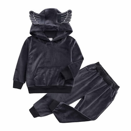 

ZCFZJW Boys Girls 2Pcs Velvet Hooded Tracksuit Toddler Kids Fleece Hoody Sweatshirts Top with Cute Ears + Sweatpants Sweatsuit Outfits Set Gray 3-4 Years