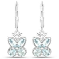 Aquamarine Dangle Earrings Butterfly Design 2.52 Ct Sterling Silver Jewelry Gifts for Women