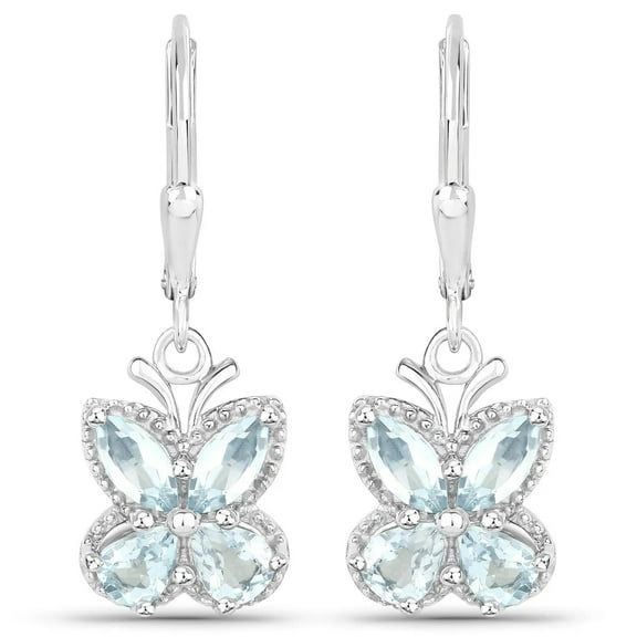 Aquamarine Dangle Earrings Butterfly Design 2.52 Ct Sterling Silver Jewelry Gifts for Women