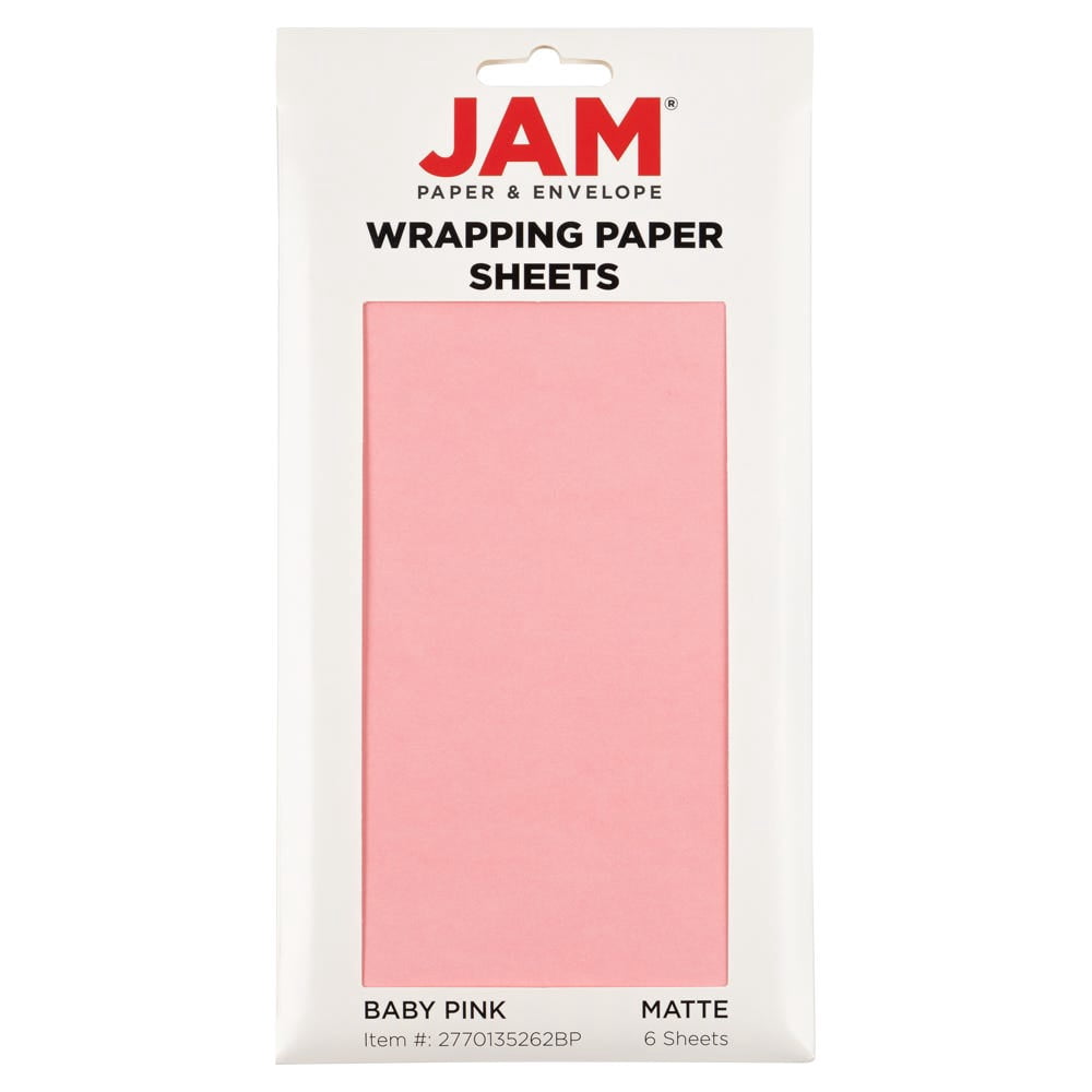 JAM Paper Matte Wrapping Paper Sheets, 30 x 20 per Sheet (25 sq ft Total), Matte Baby Pink, 6 Sheets