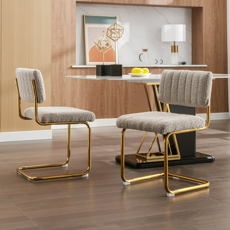 Zesthouse Boucle Fabric Dining Chairs Set of 2 Mid Century Modern Dining Chairs with Gold Metal Legs Tufted Upholstered Kitchen Side Chairs for