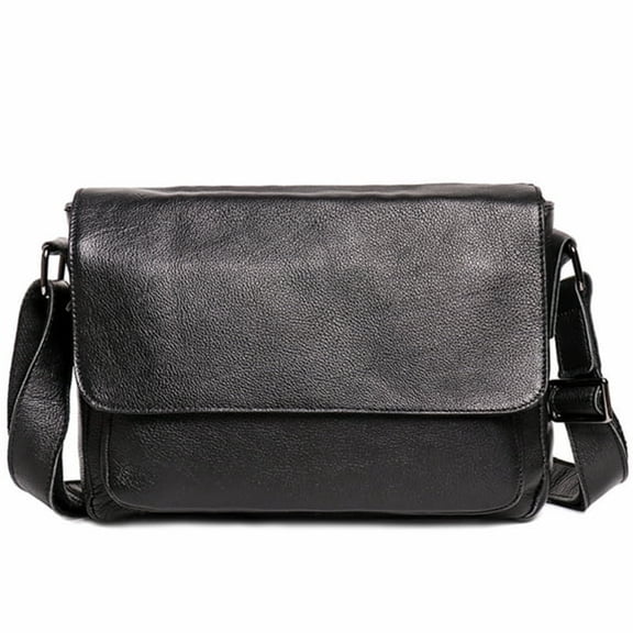 AOMRCOL Men’S Leather Crossbody Messenger Bag – Genuine Cowhide Shoulder Satchel with Magnetic Flap,Adjustable Strap,Multi-Compartment Work & Travel Bag,Fits 7.9″ – Black