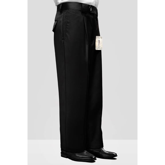 Men's  Wool Pleated Wide Leg Pants Black 44