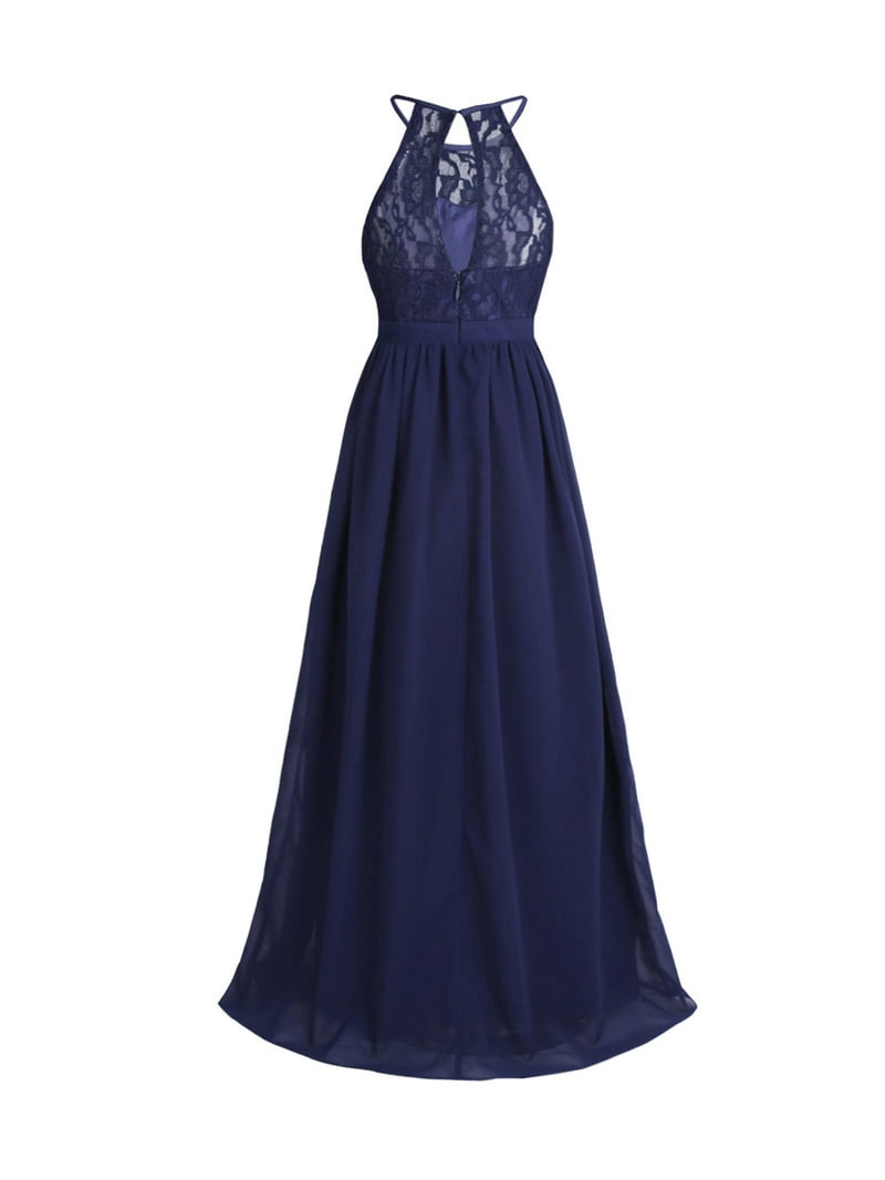 Inlzdz Flower Girls Halter Neck Lace Chiffon Dress Wedding Bridesmaid Party Evening Prom Gown Navy Blue 16 Inlzdz Flower Girls Halter Neck Lace Chiffon Dress Wedding Bridesmaid Party Evening Prom Gown Navy Blue 16