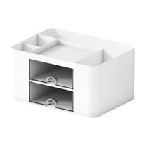 Desk Organizer With 2 Drawer Multi Functional Pencil For Desk, 7-Compartment Plastic Desktop Caddy, 7.67 x 5.51 x 3.93 in, No-Assembly Storage Box for Office, Study, Home