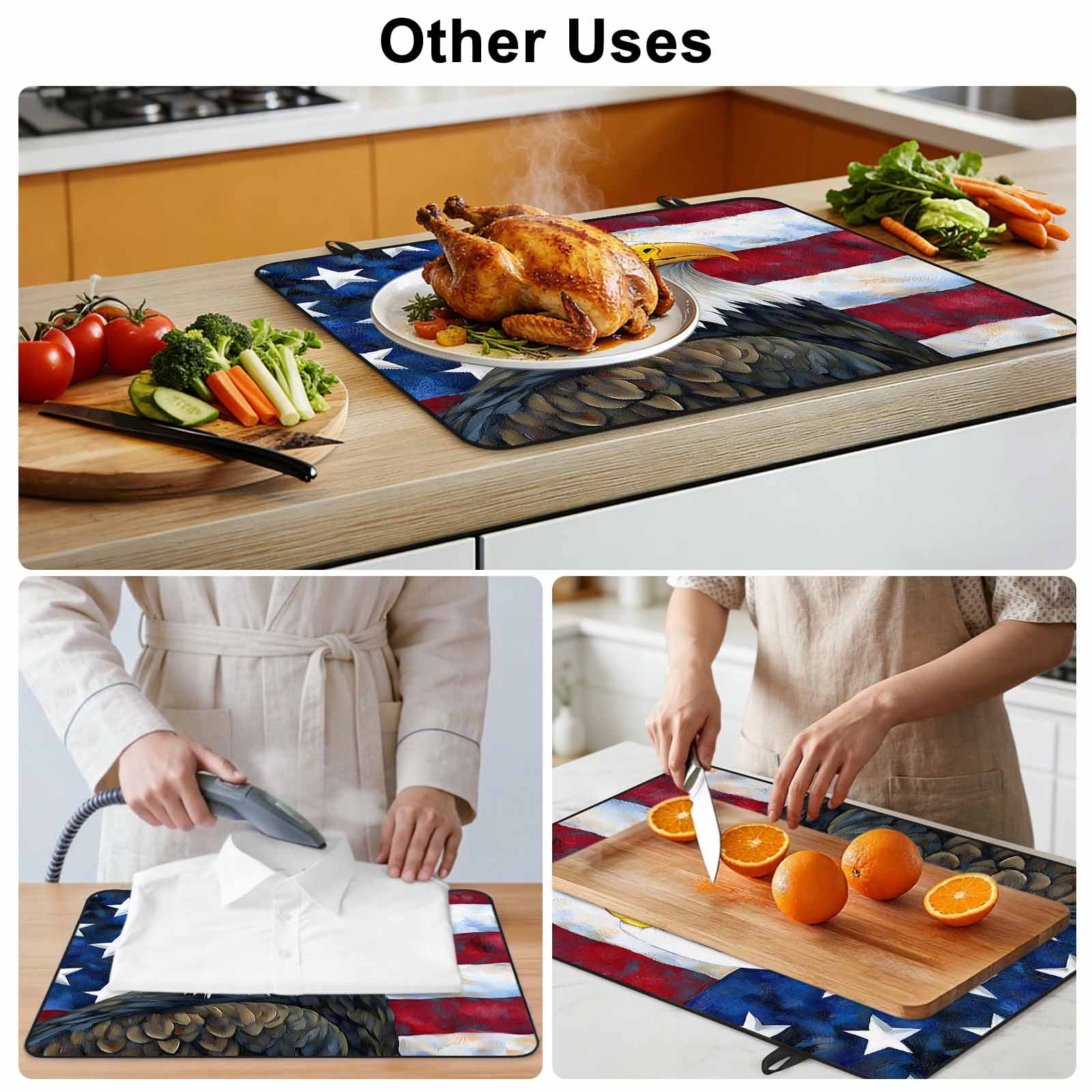 Eagle Stove Top Cover for Electric Stove, Heat-proof & Non Slip Glass Top Stove Cover Protector, Rustic Independence Day Red Blue Star Striped Flag Kitchen Flat Cooktop Rubber Mat 28.5x20.5 Inches