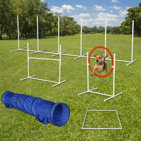 Segmart Dog Agility Equipments  Dog Agility Course Backyard Set with Tunnel  Agility Hurdle  6 Weave Poles  Jump Ring  Pause Box and Storage Bag  Obstacle Course Jumping Practice Outdoor Game