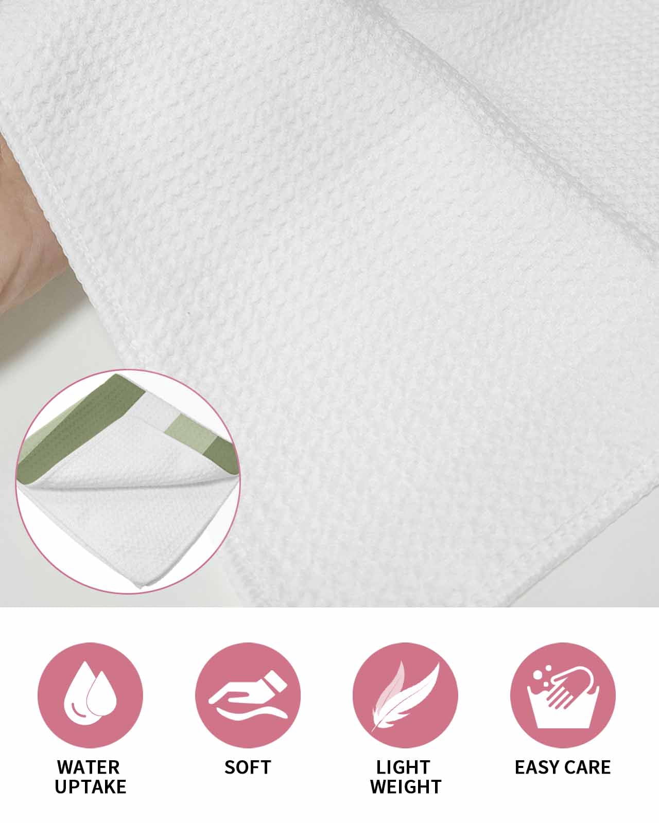 Sage Green White Striped Dish Towels Set, Waffle Weave Kitchen Towels 3 Pieces, Farmhouse Stripes Microfiber Hair Face Bath Tea Towel Absorbent Quick Drying Cleaning Dish Cloths, 12"x12"