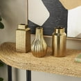 thumbnail image 2 of DecMode 4"W, 8"H Geometric Dimensional Textured Gold Ceramic Vase with Varying Shapes and Grid Patterns, Set of 3, 2 of 10