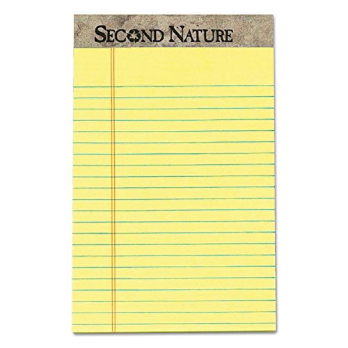 TOPS 74840 50 Sheet Second Nature 5 in. x 8 in. Narrow Rule Recycled Ruled Pads - Canary (1 Dozen)