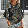 thumbnail image 3 of Abstract Textile Woven Artwork Women's V-Neck Blouse With 3/4 Ruffled Bell Sleeves Casual Top Ladies Blouses, 3 of 7