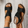 thumbnail image 4 of Womens Platform Wedge High Heels Dress Sandals Boho Summer Beach Peep Toe Chunky Heeled Dressy Sandals Ladies, 4 of 6