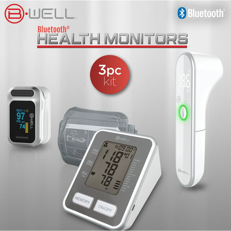 BWell Smart Health Monitors Set – Arm Blood Pressure Monitor, Pulse  Oximeter & Forehead Thermometer 