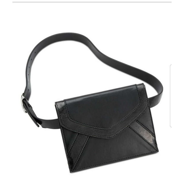 INC International Concepts Womens Metallic Detail Envelope Belt Bags, Black/Silver, Small