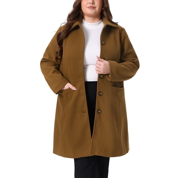 Agnes Orinda Women's Plus Size Coat Solid Single Breasted Long Fall Winter Outerwear with Pockets 1X Dark Brown