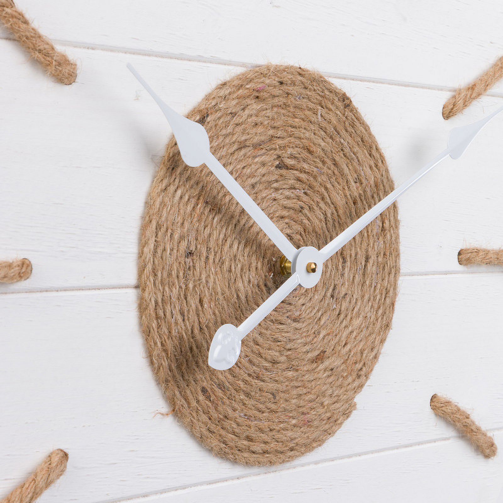 Camila White Jute Rope Shiplap Wood Round Wall Clock