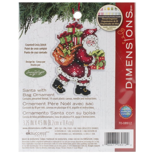 Susan Winget Santa W/Bag Ornament Counted Cross Stitch Kit-3.5"X4.75" 14 Count Plastic Canvas