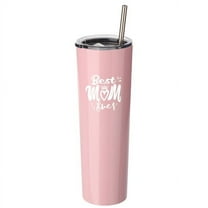 Best Mom Ever Gift - Ezprogear 34 oz Stainless Steel Insulated Ice Coffee Skinny Tumbler Mothers Day Gift with Lid & Straw (Pink)