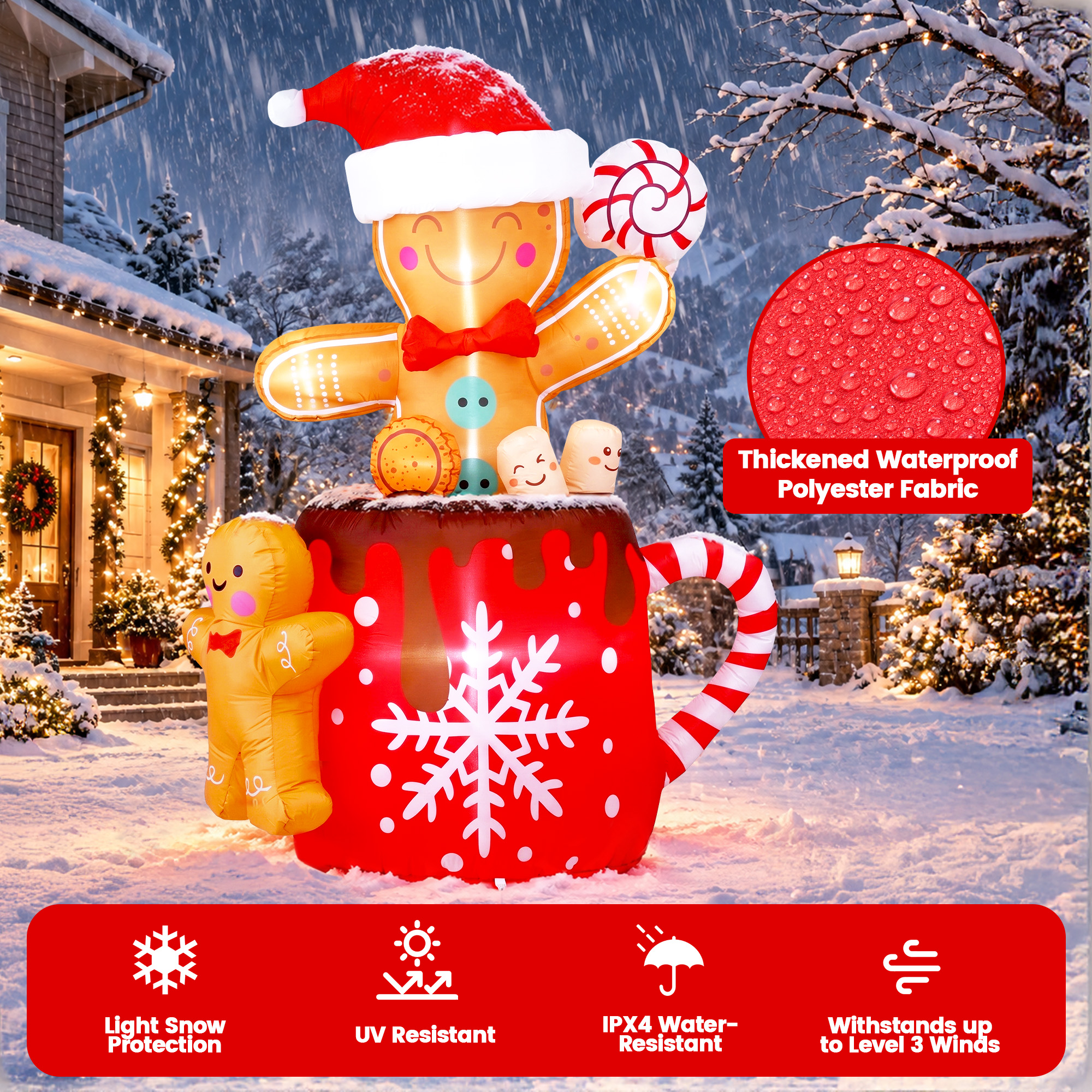 GVDV 6 Ft Inflatable Gingerbread Man Christmas Decoration photo 8