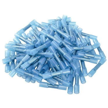 Angoily 100pcs Waterproof Heat Shrink Insulated Butt Wire Crimp Connectors Crimp Terminals 1.5-2.5mm (Blue)