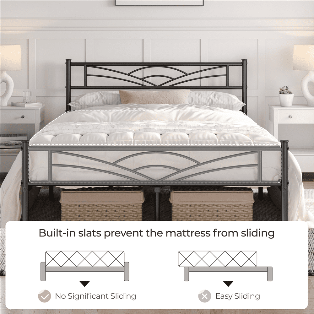 Fullfurnique Cadre de Lit Plateforme en Métal avec Tête de Lit Inspirée des Nuages, Double, Noir