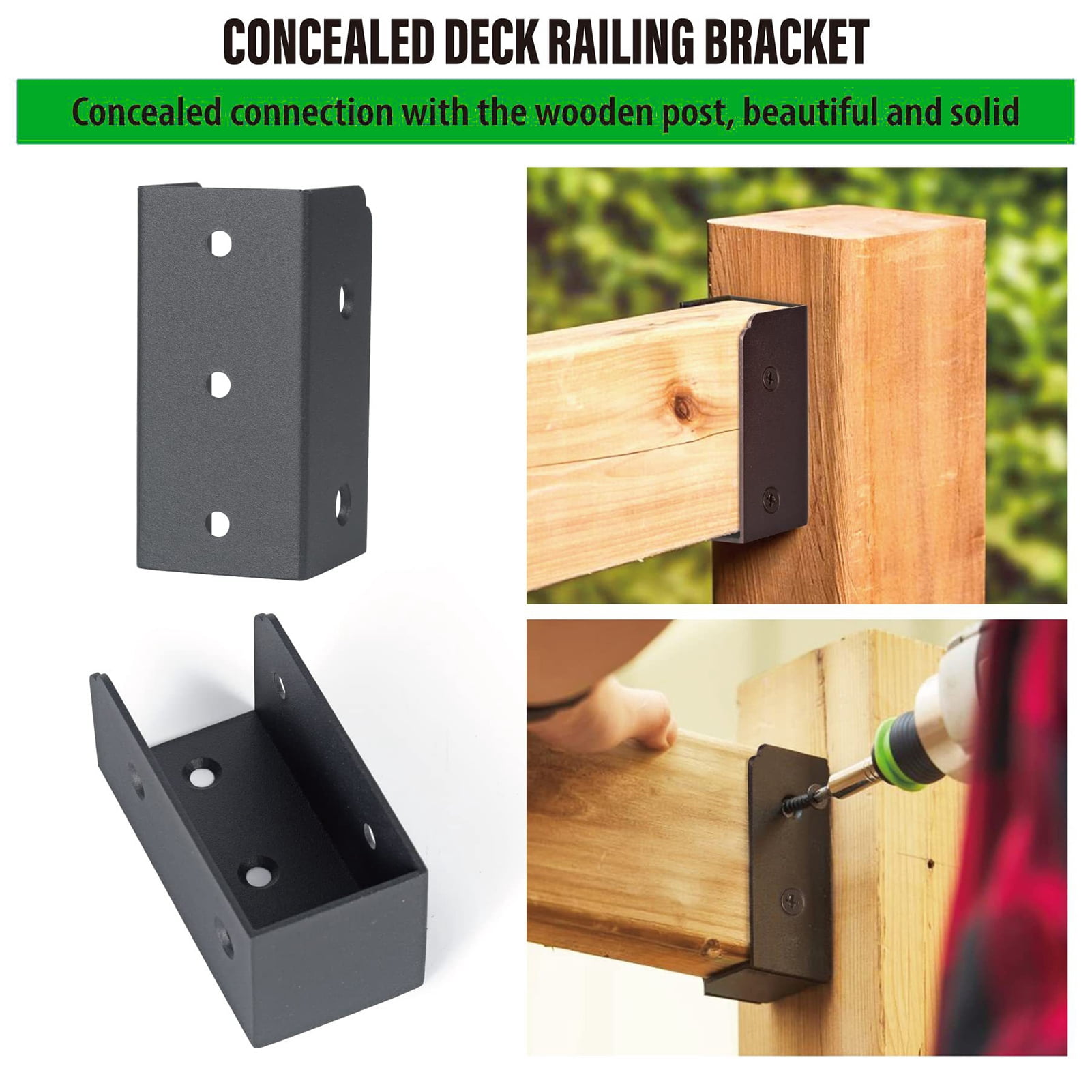 Farfi 8-Pack Concealed Deck Railing Brackets, Metal 1.57" Wood Rail Connectors, Rustproof U-Shaped Brackets for 2x4/4x4 Posts