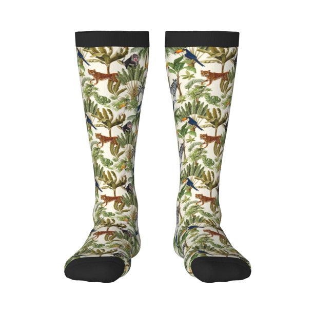 Fotbe Jungle Animals Calcetas Divertidas Estampadas para Hombre y Mujer, Calcetas de Algodón hasta la Rodilla para Caminar, Correr, Enfermería y Embarazo