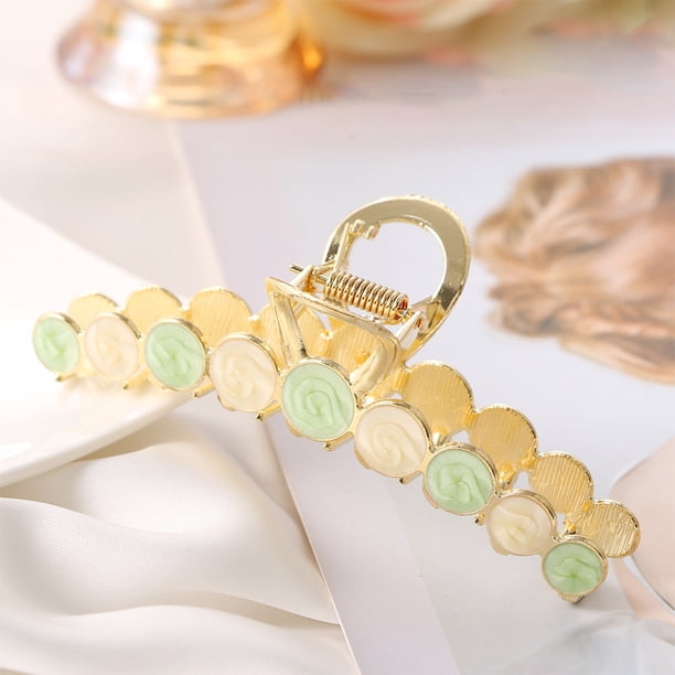 Clips de Garra grandes de cristal antideslizantes Colcomx pasadores de cangrejo francés Verde beige