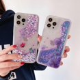 thumbnail image 4 of Compatible with iPhone 15 Pro Glitter Case Bling Sparkle Luxury Liquid Floating Quicksand Case Women Girls Slim Soft TPU Cute Flower Protective Transparent Cover, Dandelion, 4 of 11