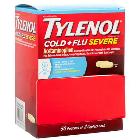 New 371879  Tylenol Cold + Severe Flu 50 Ct (50-Pack) Cough Meds Cheap Wholesale Discount Bulk Pharmacy Cough Meds