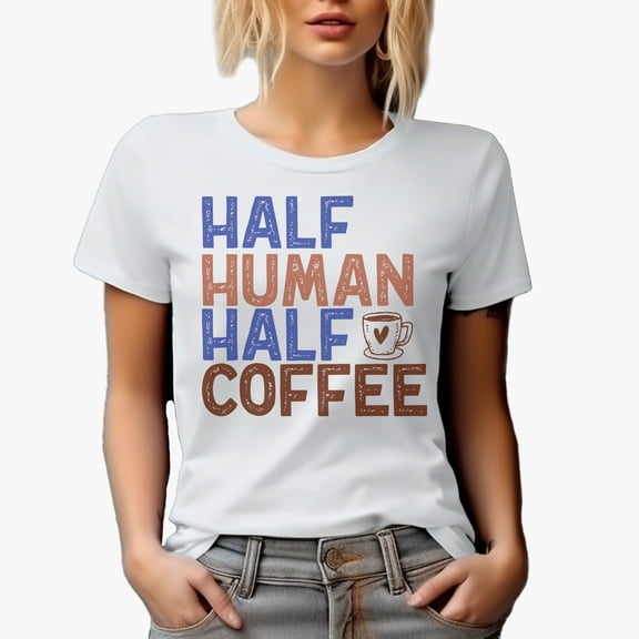 Half Human Half Coffee Art Merch Gift, White T-Shirt, Small
