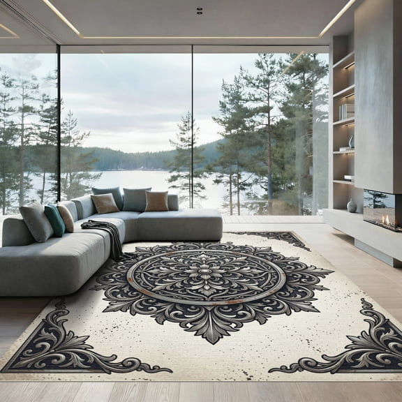 ODIKA 4'x6' Machine Washable Non-Slip Area Rug, Gothic Gray High Traffic Rug, Gray, 1172500