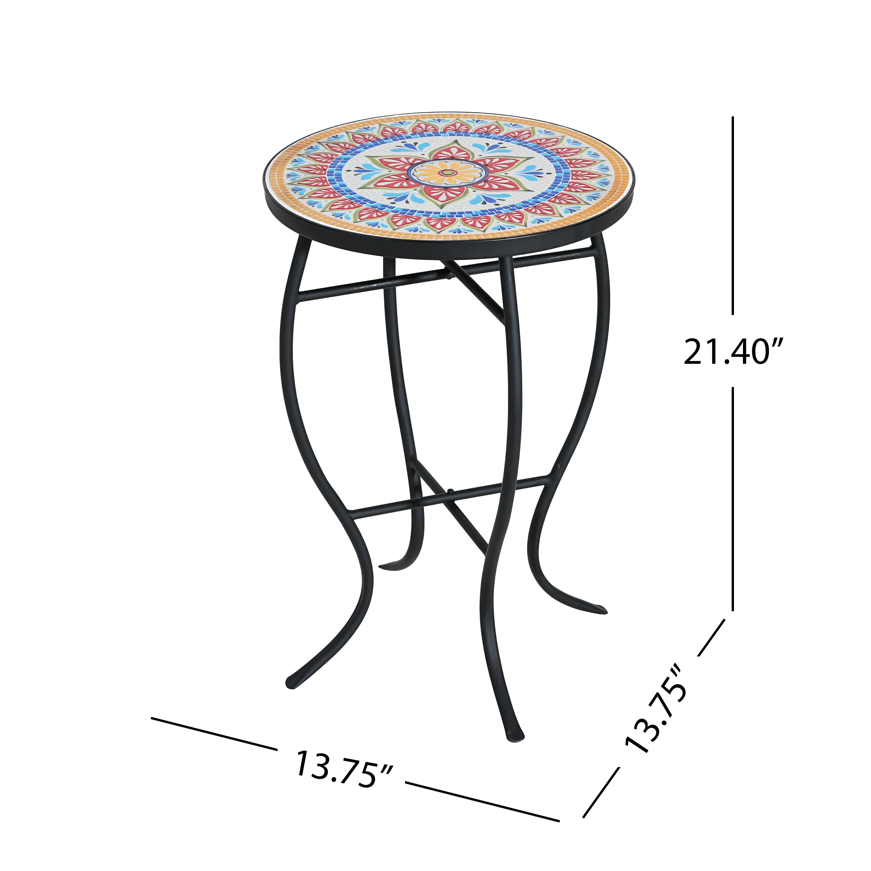 Outdoor Round Mosaic Top Iron Leg Side Table for Patio Garden, Red