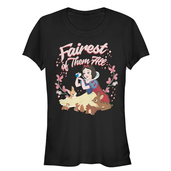 Junior's Snow White and the Seven Dwarfs Fairest Princess Graphic Tee Black Small