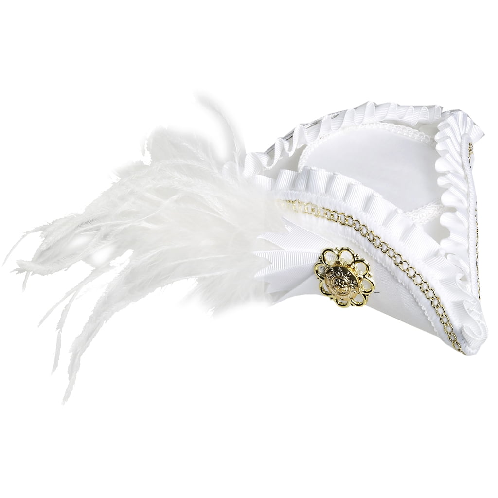 White Mini Tricorn Cocktail Hat Feather 