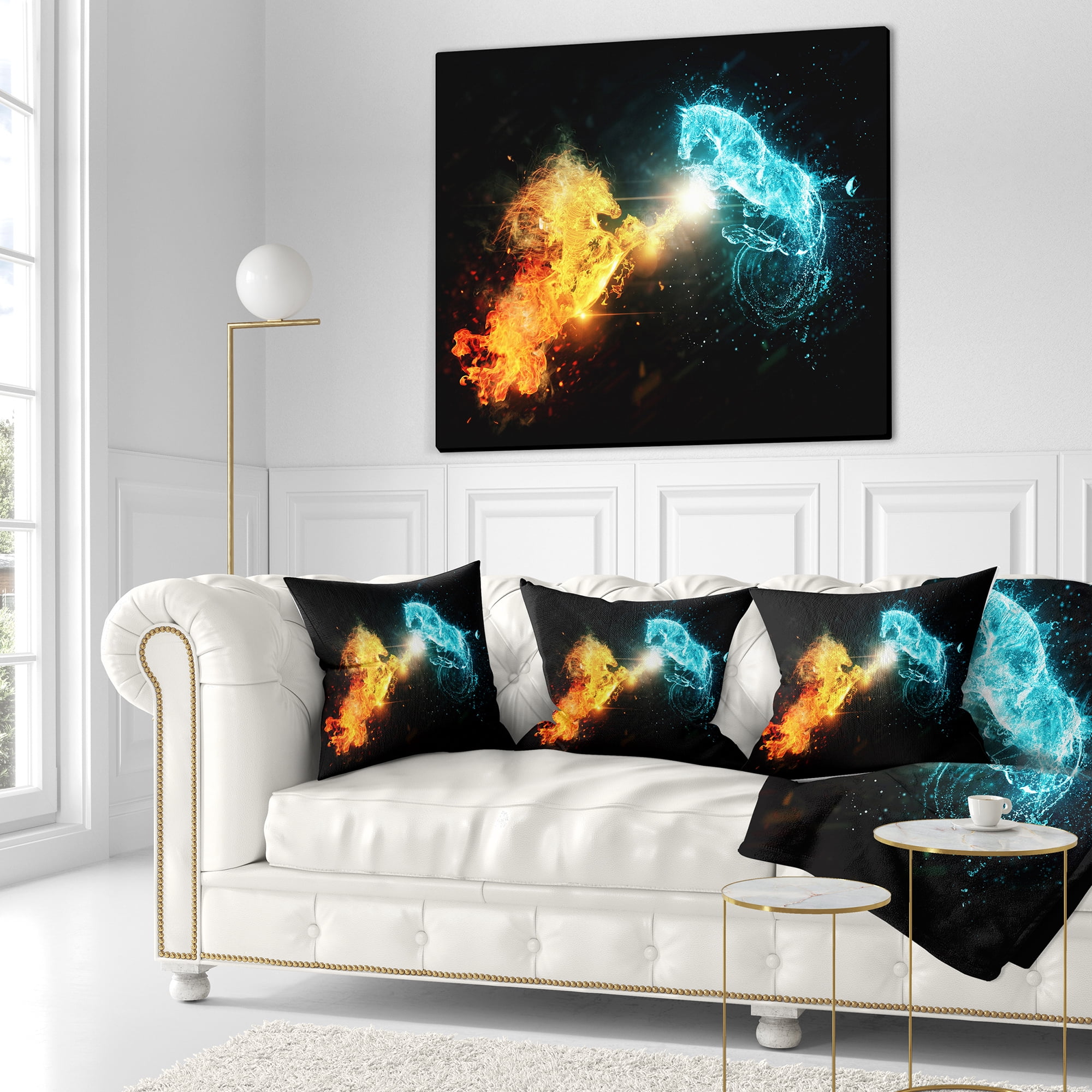 Designart Fire and Water Abstract Horses - Animal Throw Pillow - 16x16