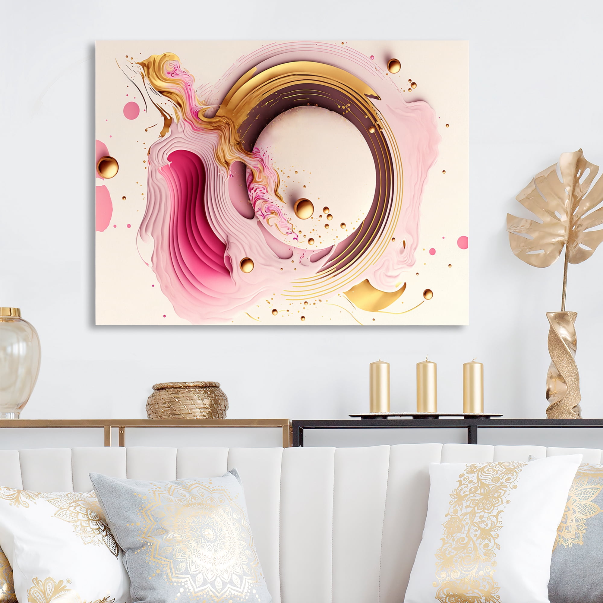 Designart Pink Watercolor Circular Abstract III Canvas Wall Art