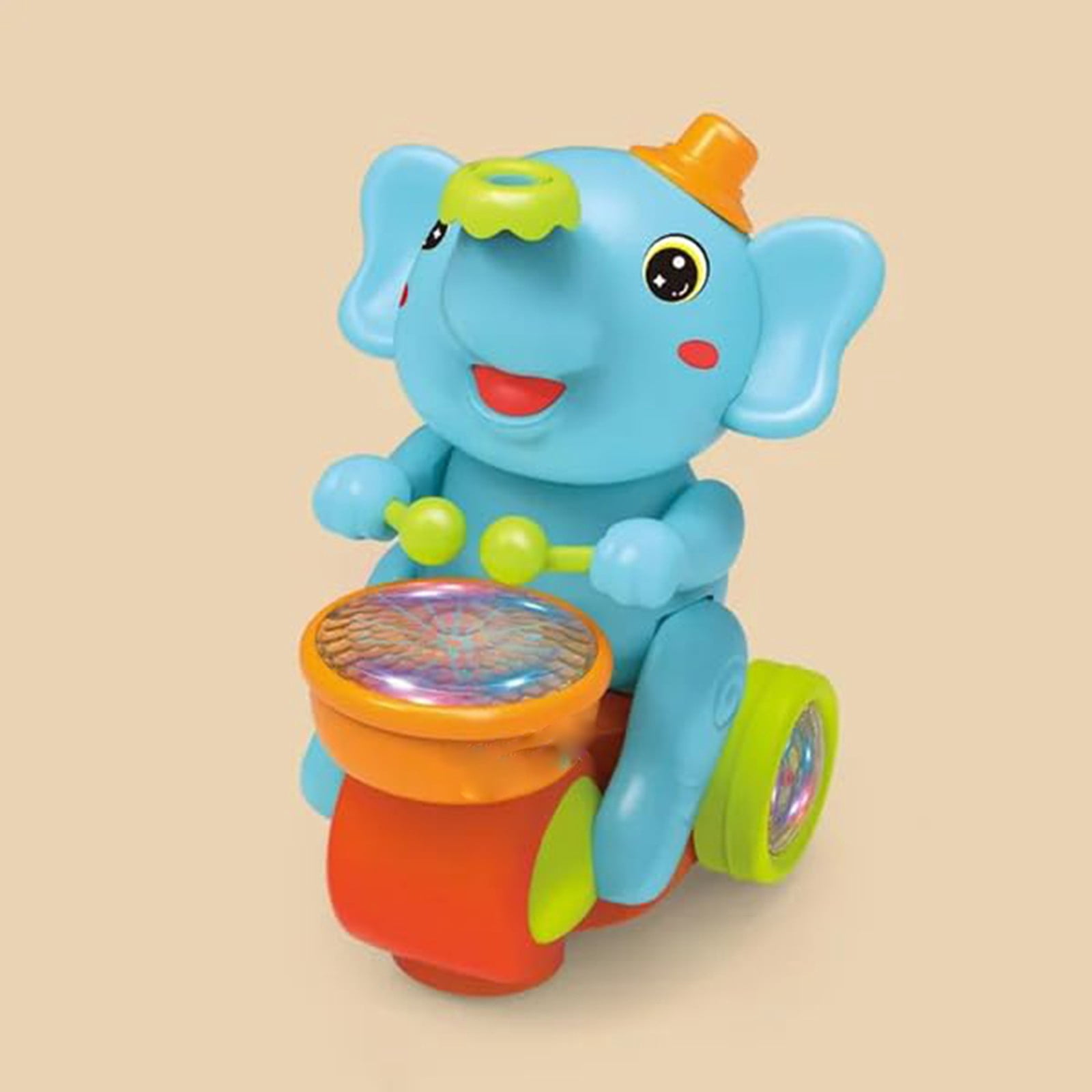 Interactive Musical Elephant Crawling Toy, Walking Drummer Toy with Lights Projection Sounds, Educational Plush Animal, Easter Birthday Gift Easter Basket Stuffers Easter Decorations Easter Gifts