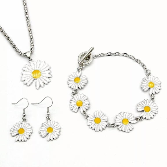 HOOUN 925 Silver Plated Daisy Necklace Earring Choker Love Heart Jewelry Set Gift