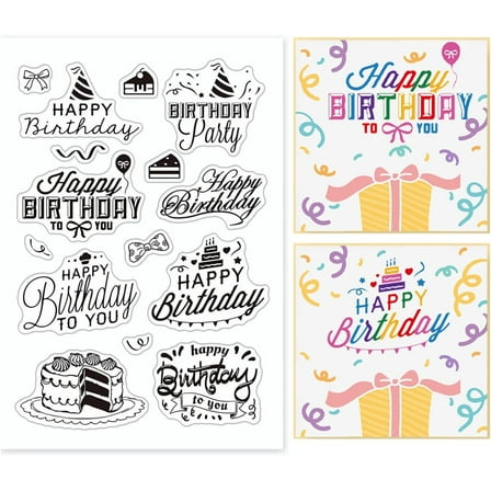 Happy Birthday Words Clear Stamps Silicone Stamp Cards Birthday Blessing Words Transparent Stamps for Card Making Decoration and DIY Scrapbooking