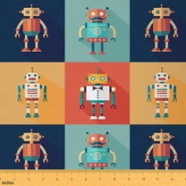 Homewish Colorful Cartoon Robot Fabric by the Yard 1 Yard,Rainbow Geometric Checkered Home Decor Fabric by the Yard,Intelligent Machine Mechanical Sewing Fabric For Boys,Super Cozy Room Decor