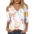 thumbnail image 2 of ZDNIXIAN Blouse for Women V Neck Casual Loose Blouse, Spring Summer Fashion Cutout Shoulder Tunic Shirts, 2 of 5