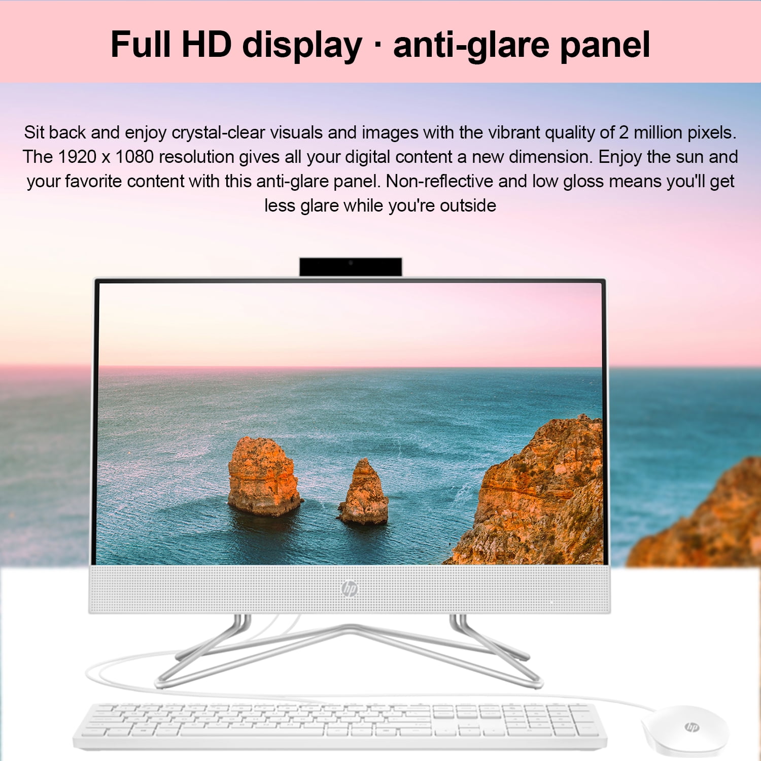 HP Essential All-in-One, 21.5" FHD Display, Intel Celeron J4025, 12GB RAM, 256GB SSD, HDMI, Webcam, Wired Keyboard & Mouse, Wi-Fi, Windows 11 Home, White