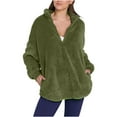 thumbnail image 2 of YUGYXL Womens Half Zip Sherpa Pullover Fuzzy Fleece Oversized Sweatshirts Long Sleeve Winter Warm Outerwear with Pockets Green M, 2 of 9