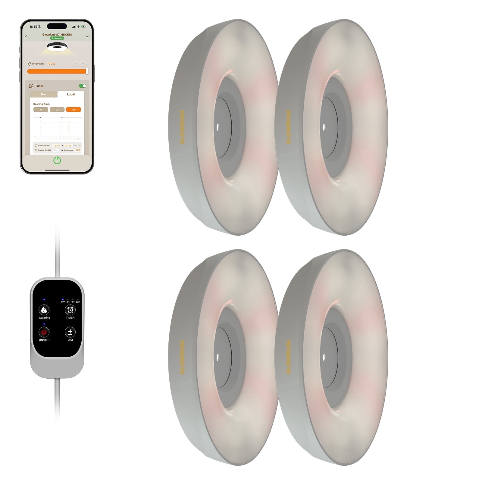 Grow Lights for Indoor Plants 32W Smart Full Spectrum LED Grow Light Auto Timer and Stepless Dimming Plant Assistant with Watering Reminder Modular Design(White 4PCS)