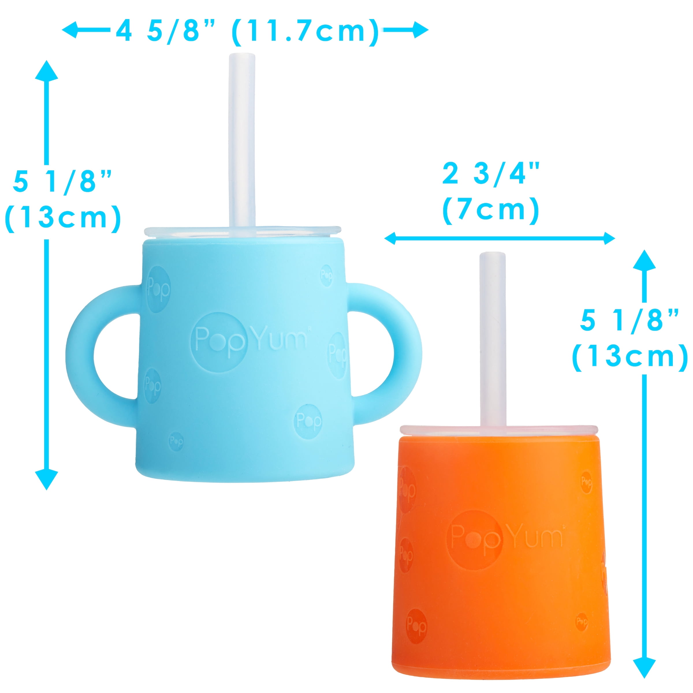 PopYum  Silicone Training Cup with Straw and Lid, 2-Pack Blue/Orange