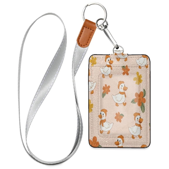 PU Leather Badge Holder Lightweight ID Card Holder with Window Pocket Orange Duck