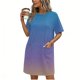 thumbnail image 2 of Mujeres Manga Corta Tops Impresión Casual Cuello Redondo Vendaje Vestido Falda de las Señoras, Vestido de Manga Corta para las Mujeres Primavera Verano Uso Diario, 2 of 6